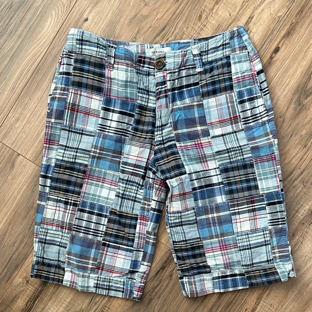 Merona Women's Plaid Patchwork Shorts - Blue, Red, White